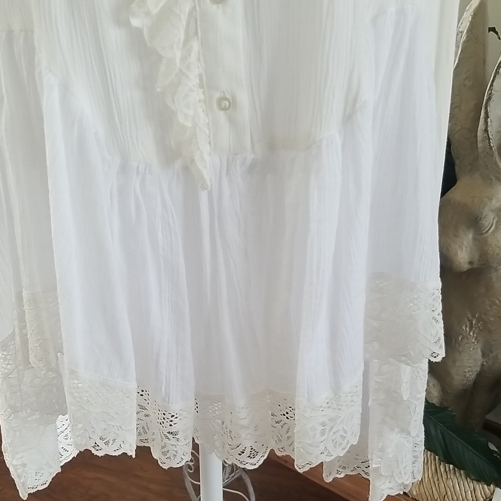 Free People White Ruffled Peasant Tunic Dress - Picture 5 of 7